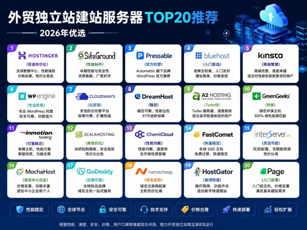 外贸独立站建站服务器TOP20推荐 | 2026年优选