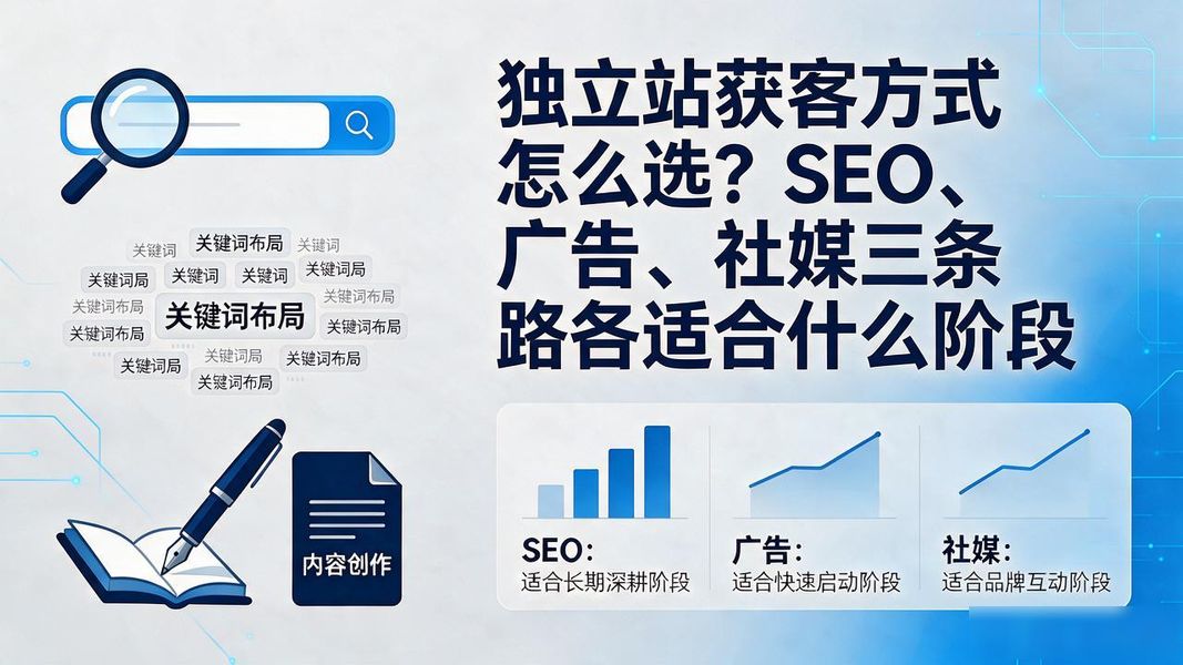 独立站获客方式怎么选?SEO、广告、社媒三条路各适合什么阶段
